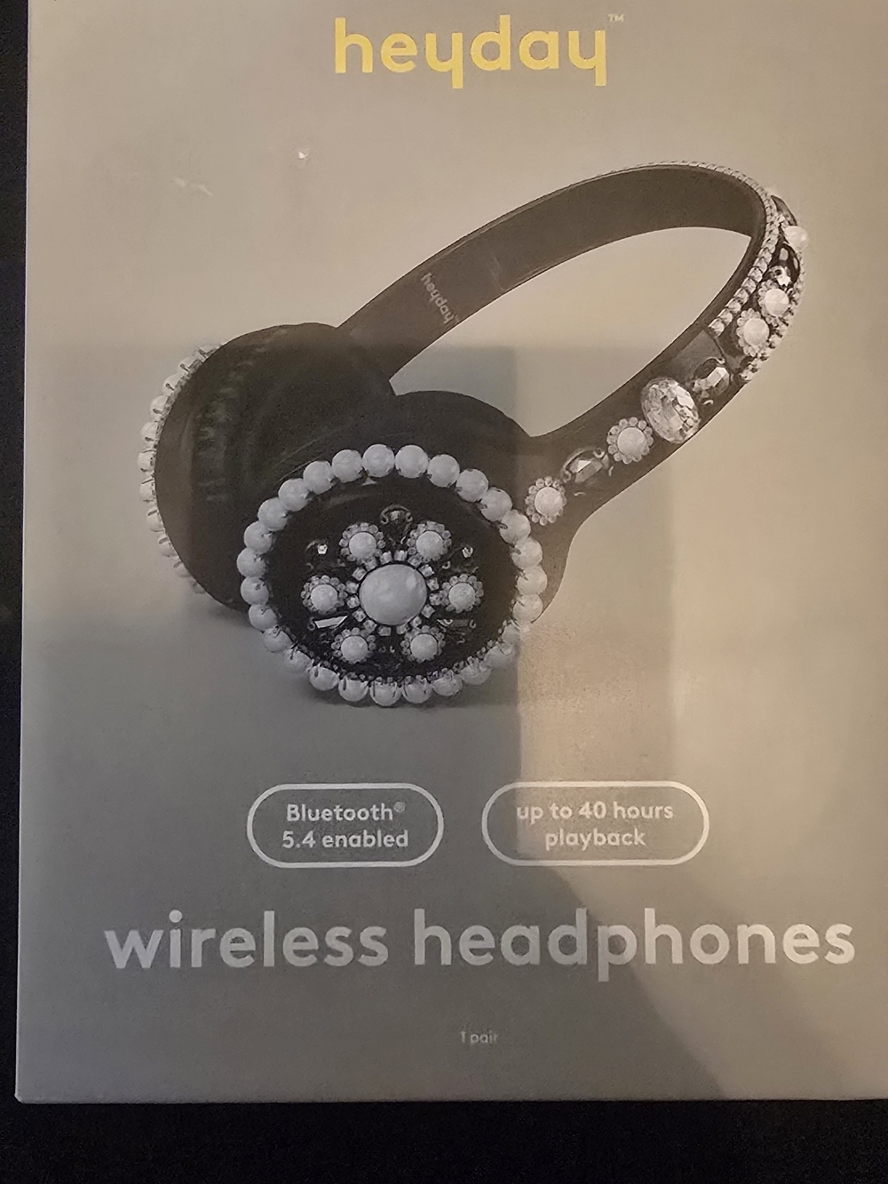 heyday Black and White Bluetooth Headphones with Pearl Accents